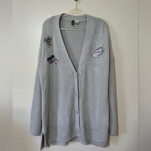 H&M Cardigan Sweater Embroidered Applique Preppy Academia Y2K